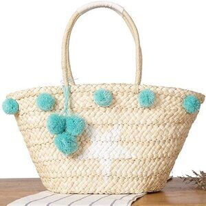 Summer Beach Handbag Women Star Shopping Tote Woven Travel Shoulder Bags Purse